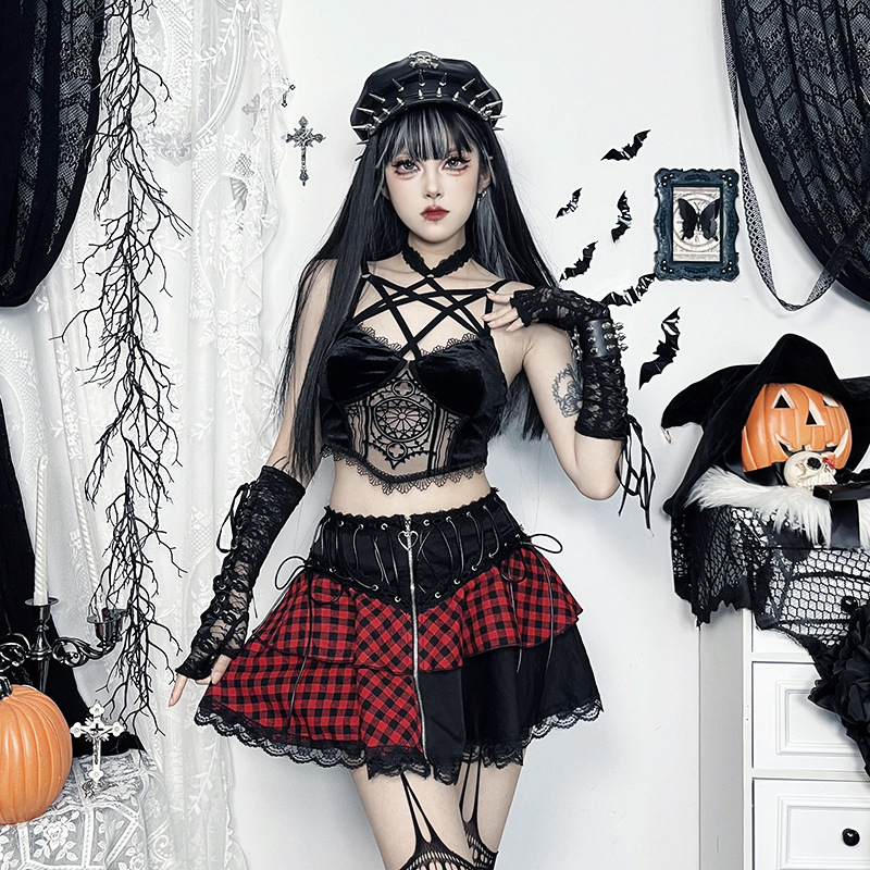 Ladies Sexy Striped Plaid Paneled Skirt