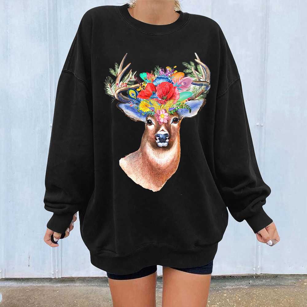 Women's Japanese Korean Oversized 3D Fawn Print Hoodie