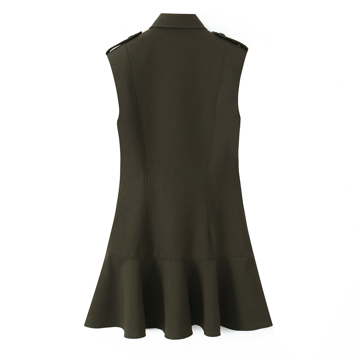 Sleeveless Flip Collar Mini Polyester Padded Tiered Dress