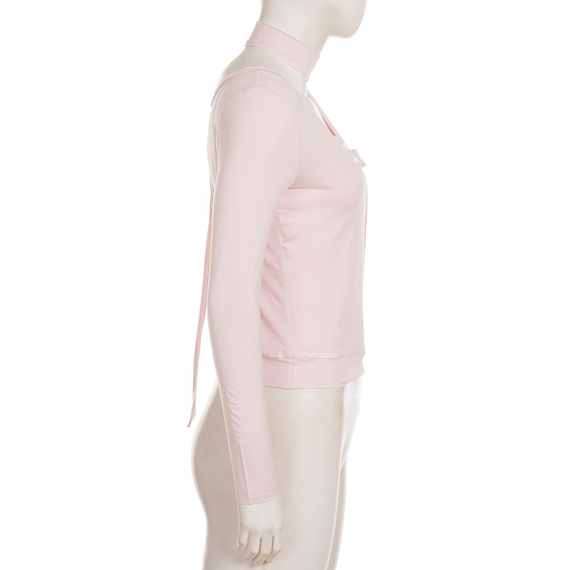 Solid Knit Notch Cuffed Slim Tee Wrap Tie