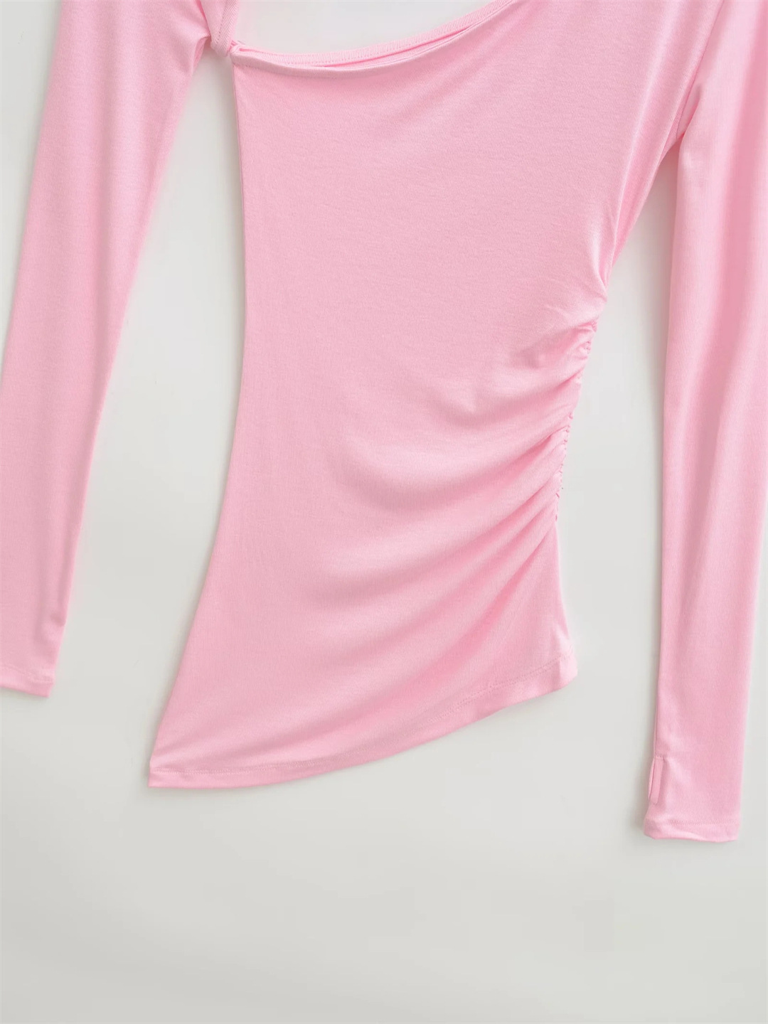 Irregular Collar Slim Removable Strap Full Arm Top