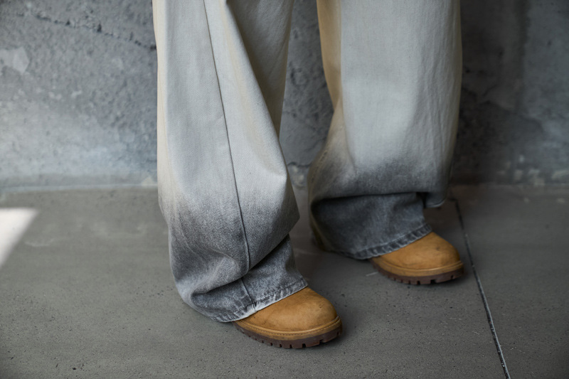 Streetwear Hip-Hop Style Gradient Color Wide-Leg Denim Pants Straight Leg Design Retro Knife-Edge Floor-Length Trousers