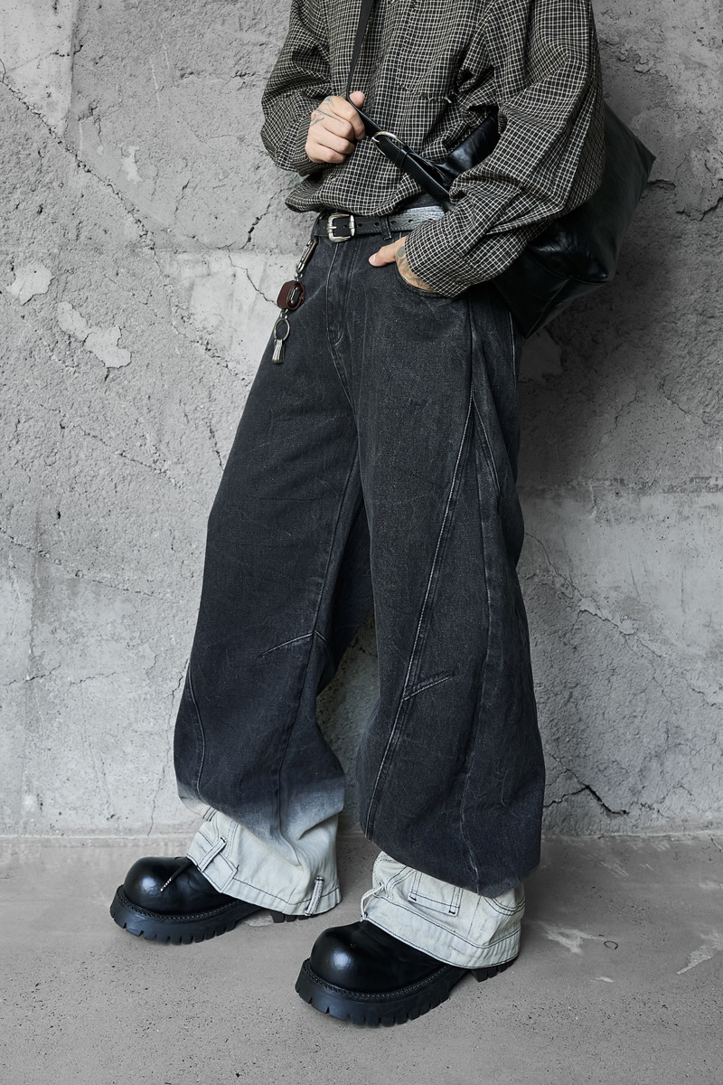Street Style Retro Deconstructed Patchwork Designer Jeans, High-Quality Unique Design Knife-Style Pants