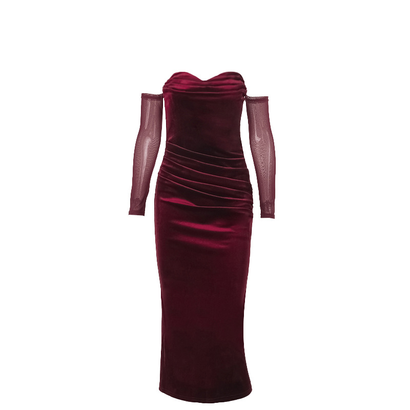 Long Sleeve Asymmetric Polyester Straight Dress