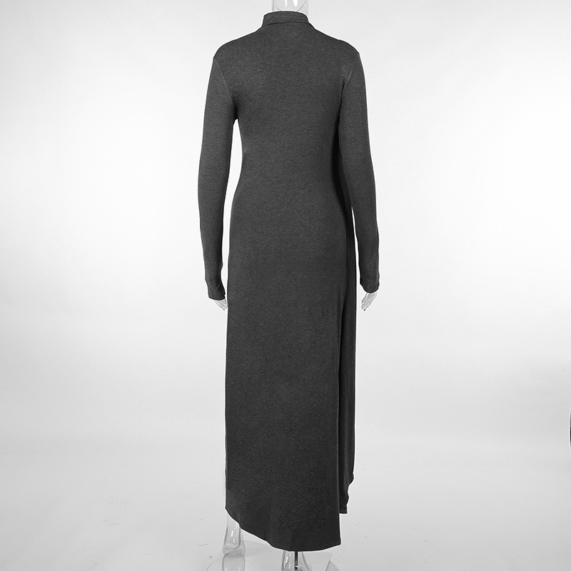 Mock Neck Full Sleeve Slit Fitted Dress
