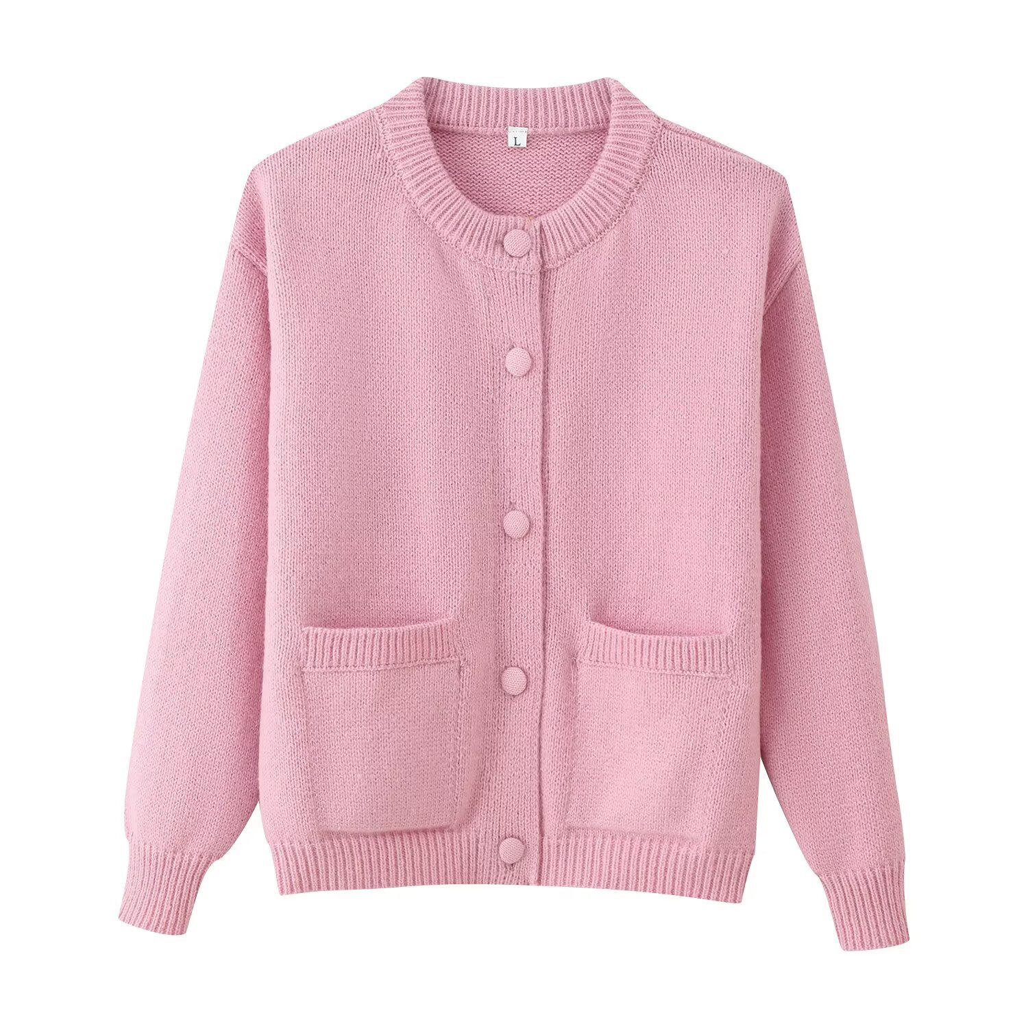 Classic Women's Plain Long Sleeve Polyester Cardigan