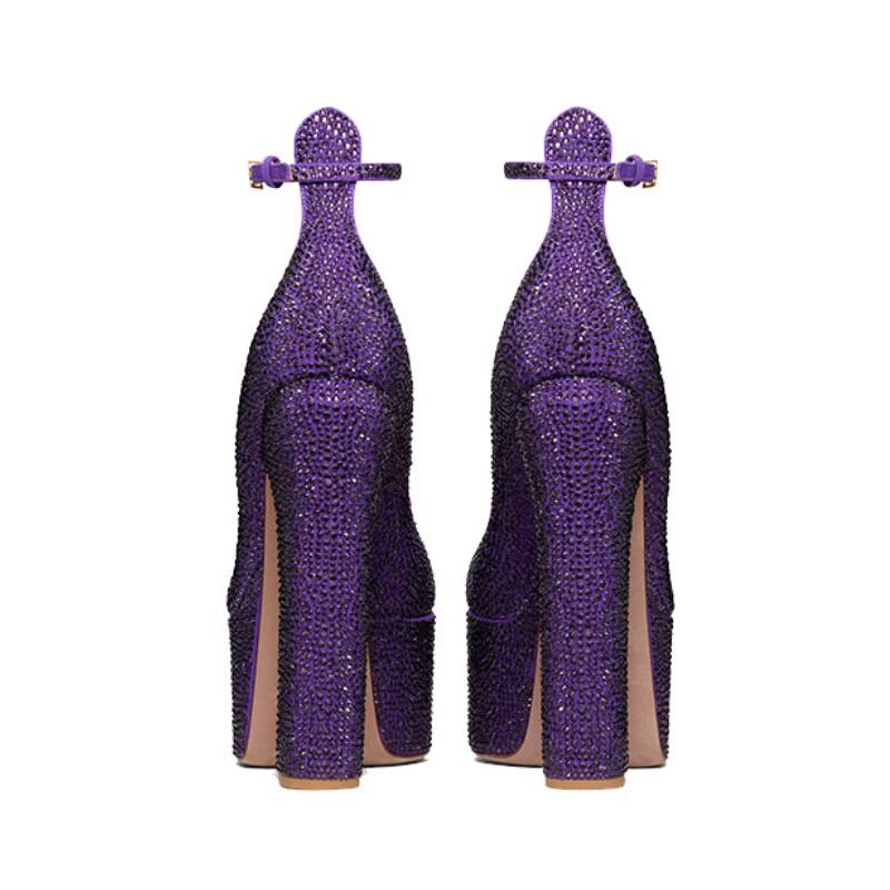 Processing time:5-7days after placing orders New Sexy Brand Women's Hot Drilling Wedding Shoes Thick High Heel Platform Pumps Party Black Beige Green Purple Big Size 43