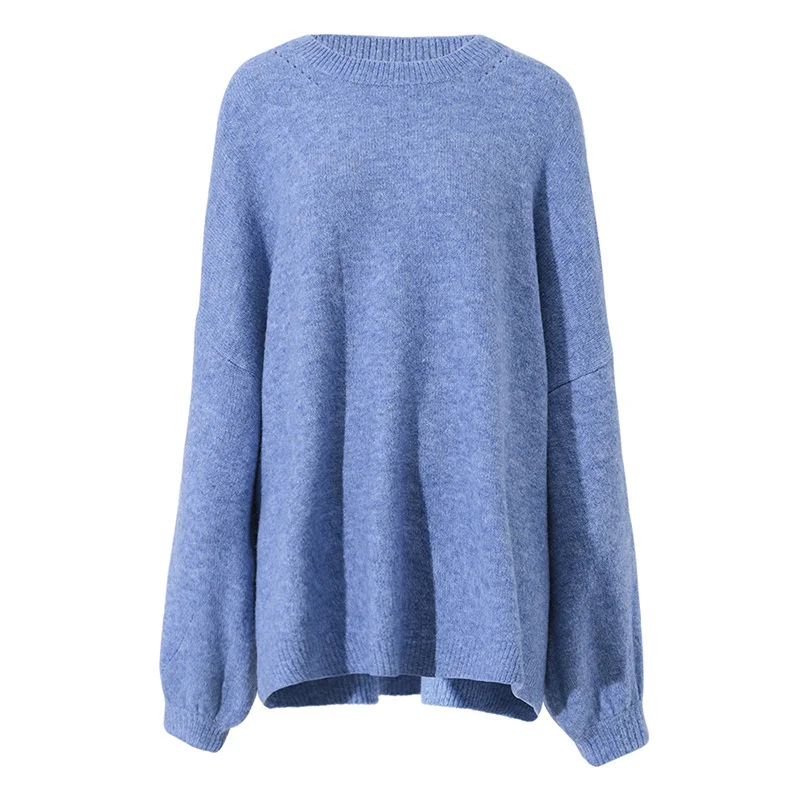 Navy Oversized Crew Collar Balloon Cuff Knit Jumper