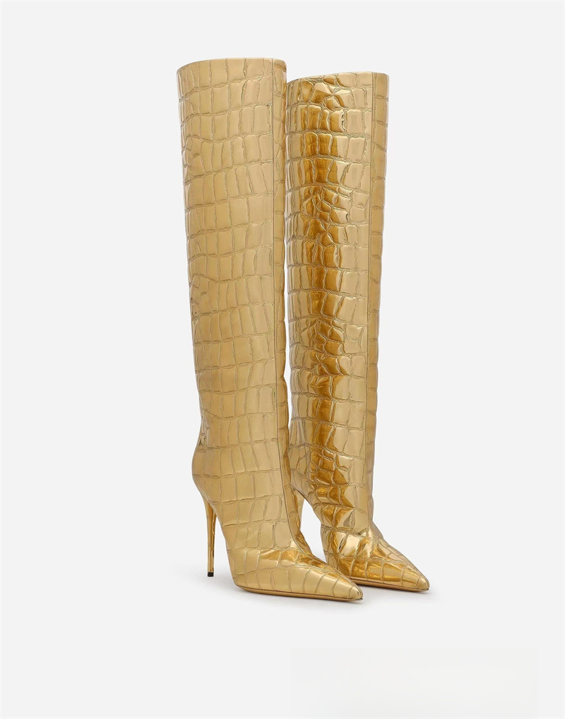 Pointed thin heel leopard print long boots for women's fashionable and sexy high boots for women's shoes