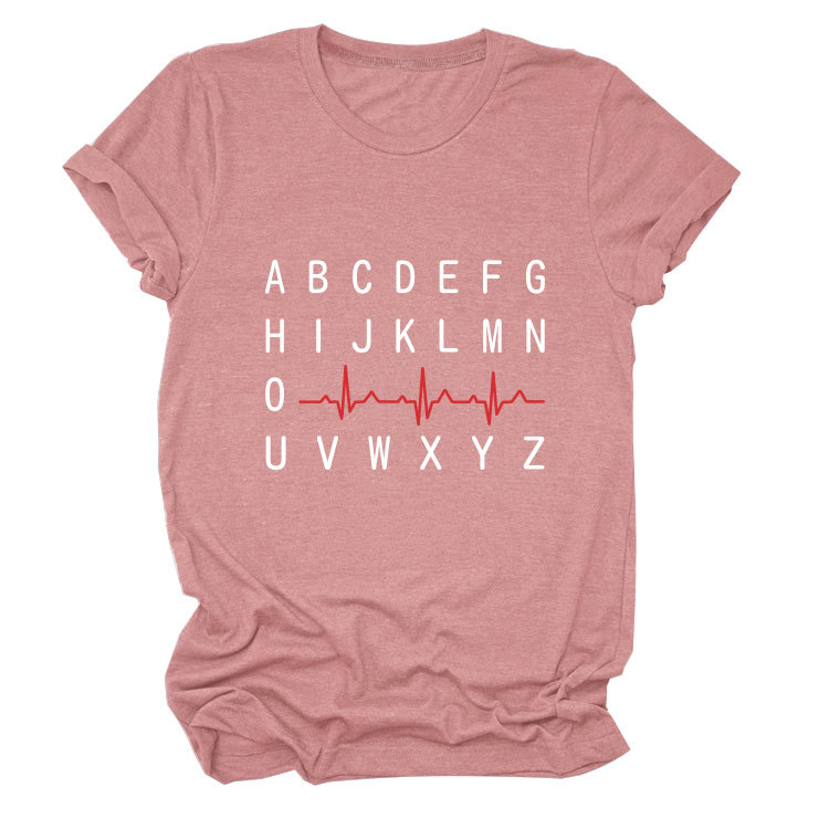 Ladies Geometric Print Round Neck Short Sleeve Tee