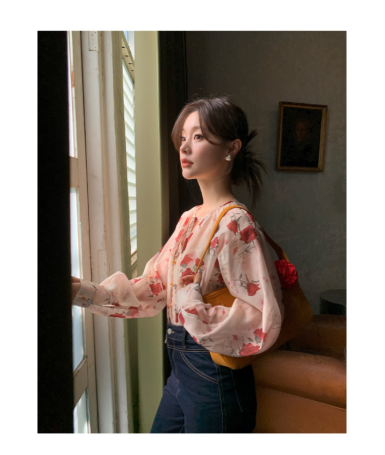 Fragmented Floral Long Sleeve Loose Breeze Shirt