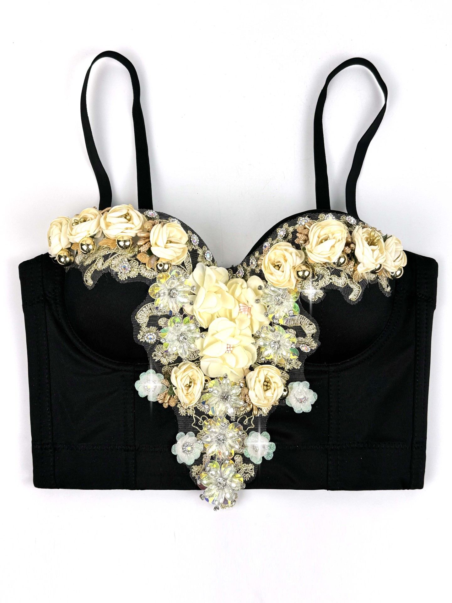 European and American Style Three-dimensional Flower Rhinestone Beaded Corset Fashion Luxury Sexy Outerwear Bone Strap Top