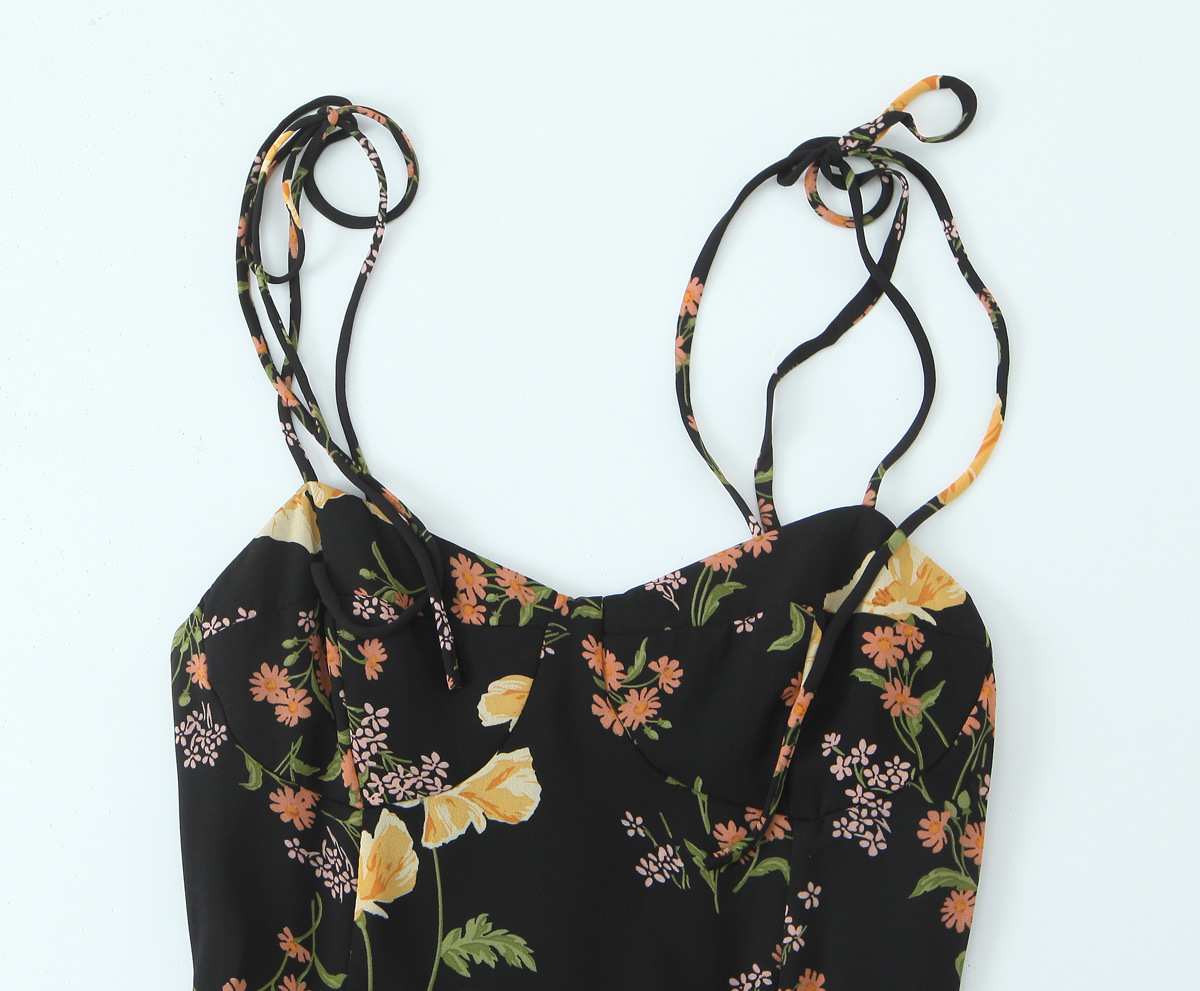 Floral Print High-Waisted Sexy Side Slit Hem Strapless Dress