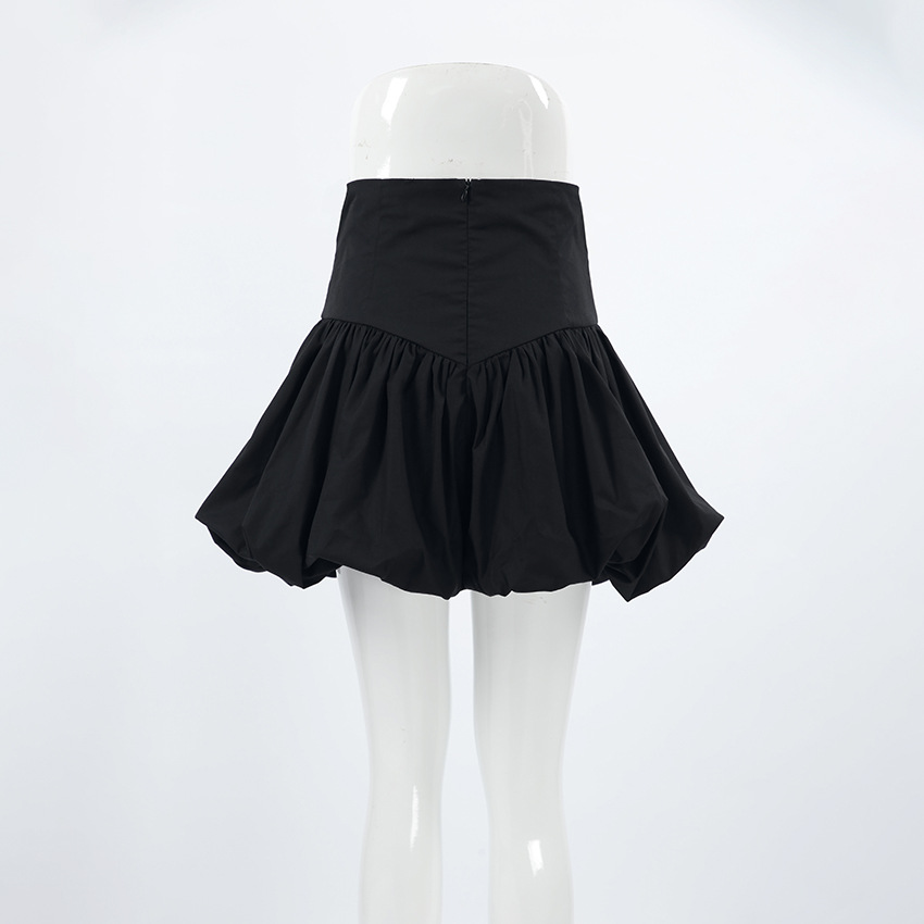 Elegant Cotton High-Waist Bubble Skirt for Office Wear A-Line Skirt Slimming Short Skirt