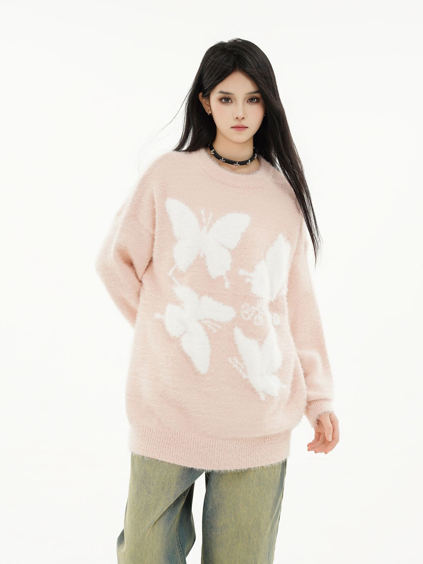 Japanese Workwear Wing Motif Crew Collar Sweater
