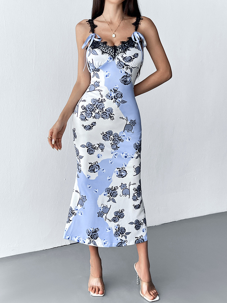Strapless Sleeveless Slim Patterned Maxi Dress