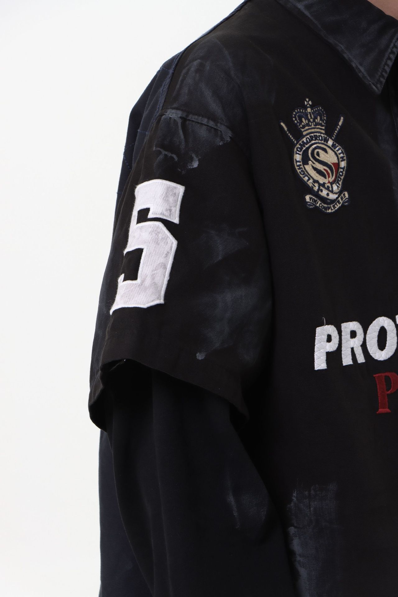 Heavyweight Cotton Long Sleeve Faux-Layered Button-Up Letter Hoodie