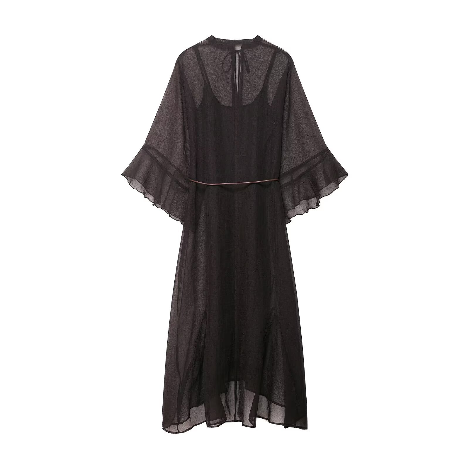 Bell Tie Front Fitted Plain Dress