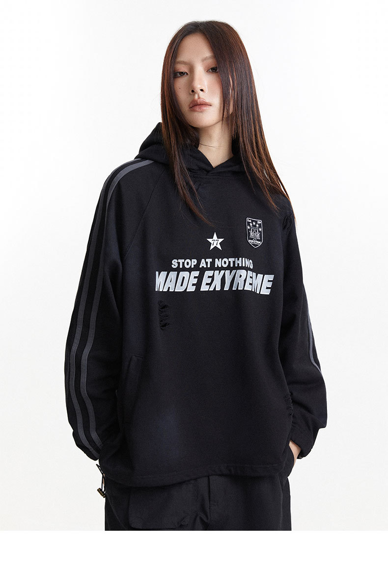 Oversized Distressed Letter Print Hoodie
