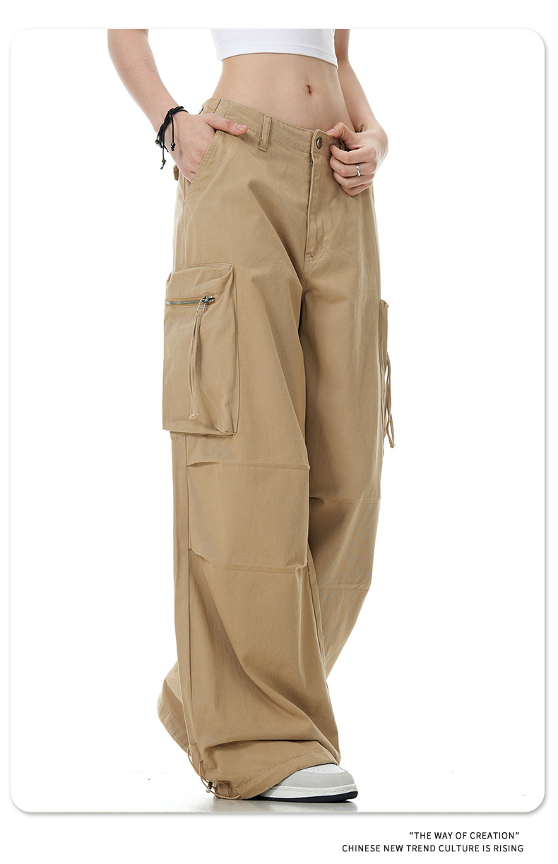 Vintage Multi-Pocket Slim Straight Loose Wide-Leg Casual Paratrooper Trousers