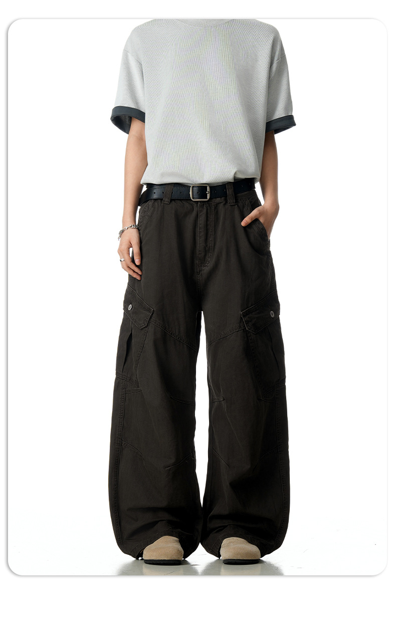 Multiple Pockets Designed Slimming Loose Fit Wide-Leg Tapered Pants