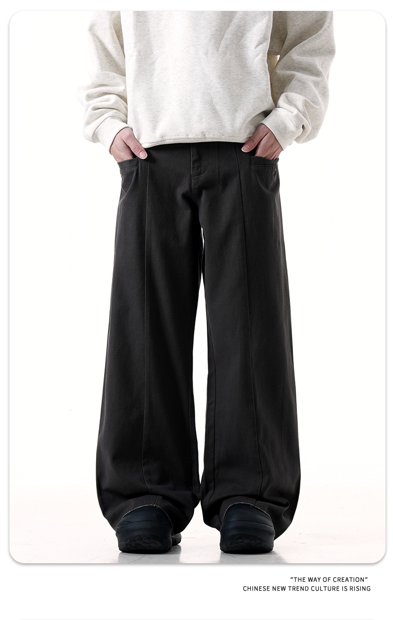 Deconstructed Washed Slim Wide-Leg Three-Dimensional Casual Long Pants