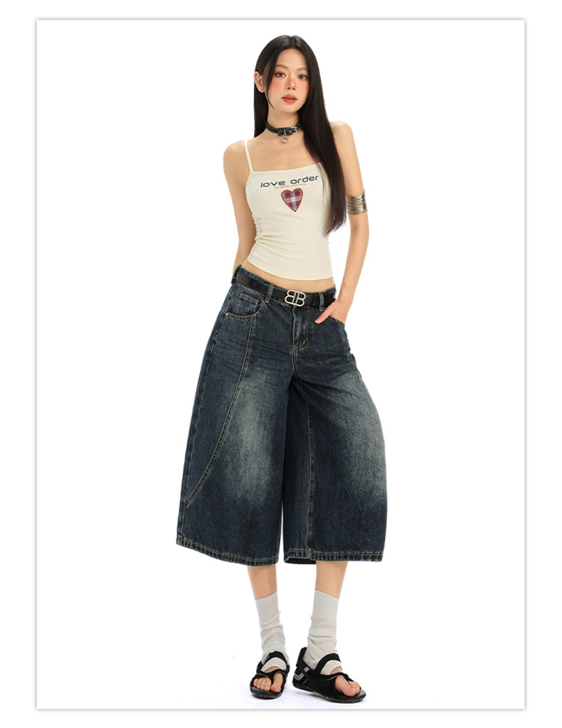 Women's Denim Pants Dark Color Versatile Loose Wide-Leg Design Sense Straight Leg Pants