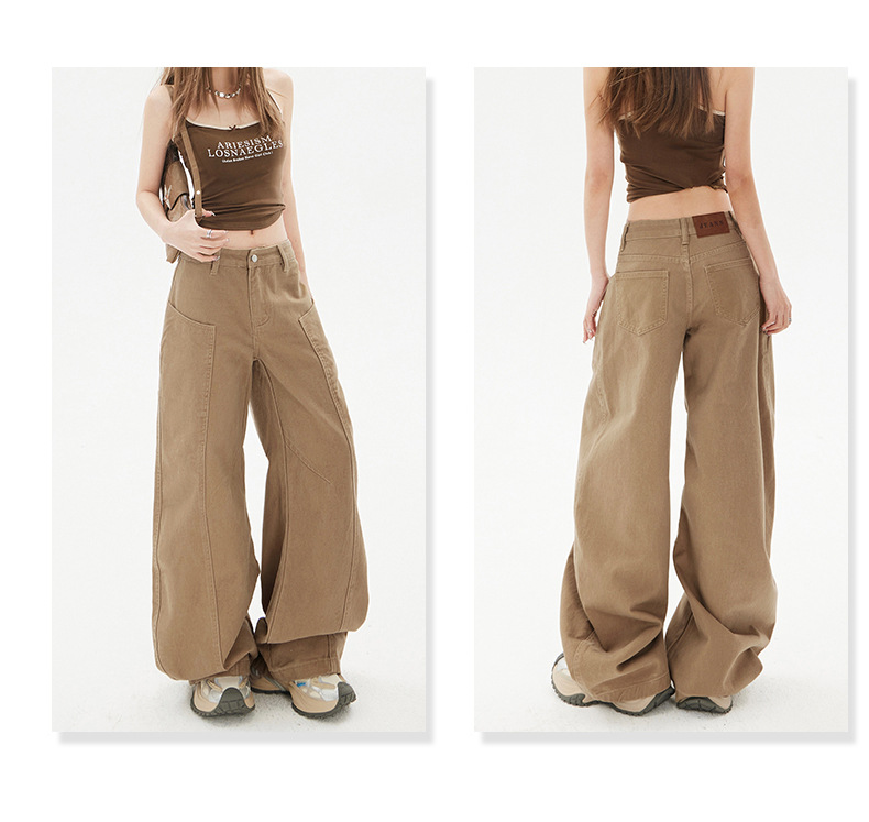 Women's Saber Design Khaki Straight Leg Wide Leg Jeans for Pear-Shaped Body Casual Pants