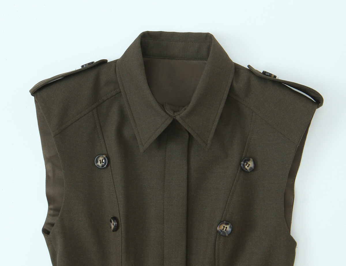 Sleeveless Flip Collar Mini Polyester Padded Tiered Dress