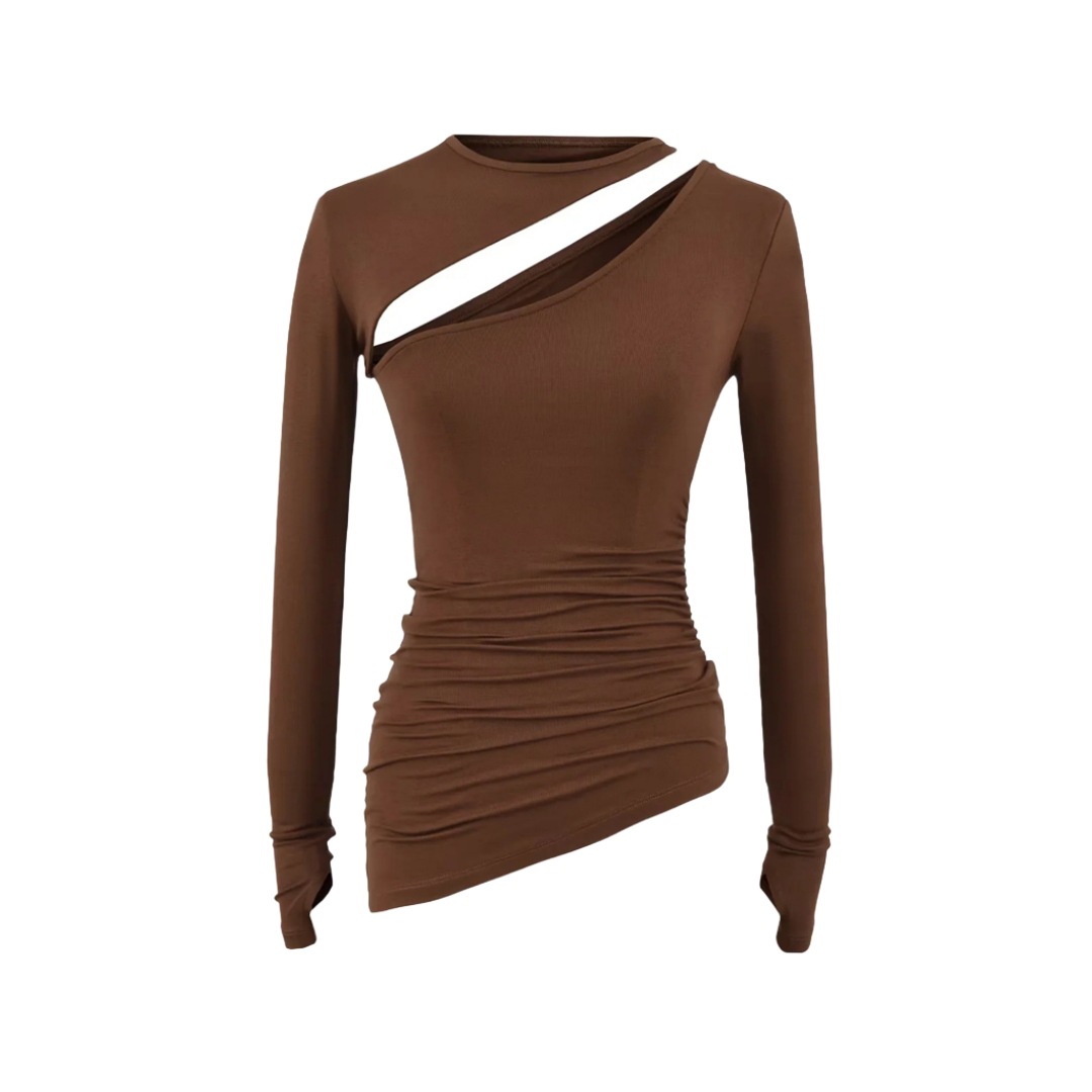 Irregular Collar Slim Removable Strap Full Arm Top