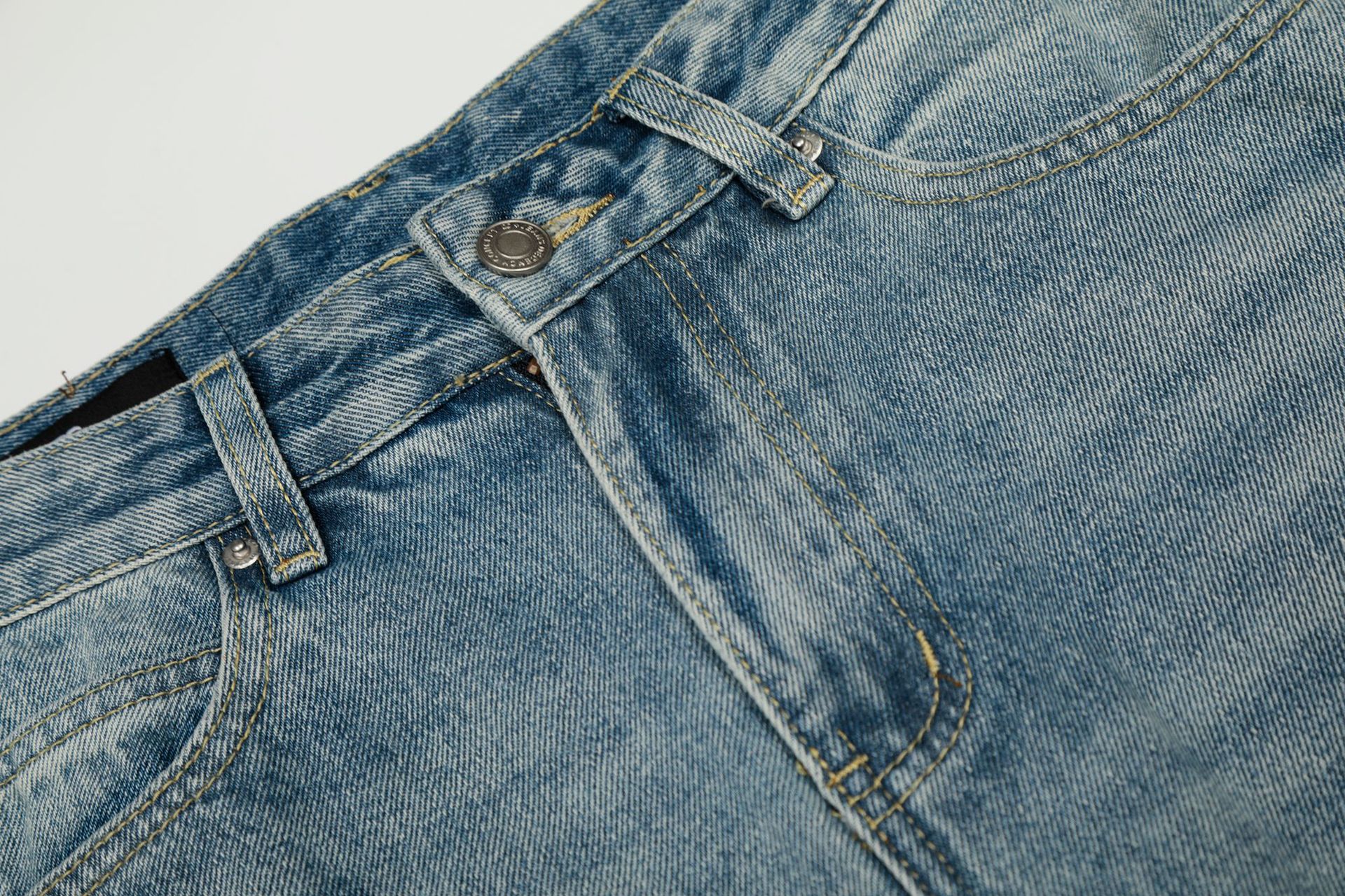 Street Style Vintage Washed Blue Side Stripe Design Unisex Loose Wide-Leg Jeans