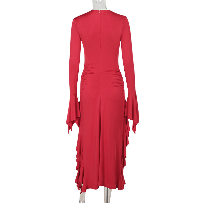 Round Neck Full Sleeve Polyester Cutout Dress