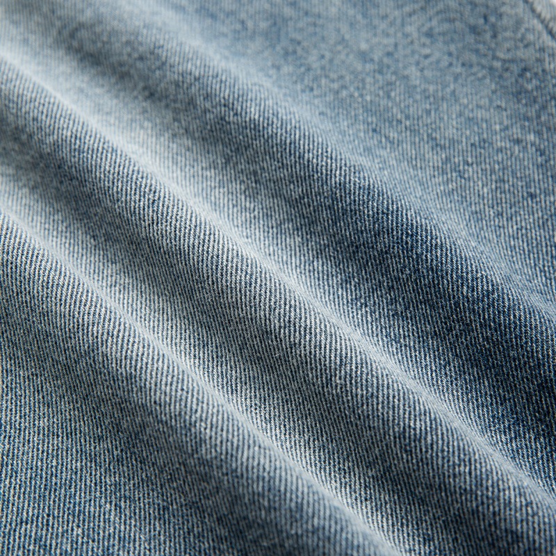 Distressed Relaxed Straight Leg Slightly Wide Washed Raw Edge Denim Pants