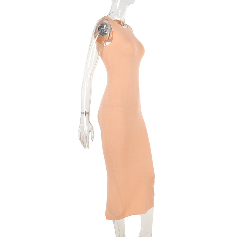 Sleeveless Round Neck Straight Polyester Spandex Dress