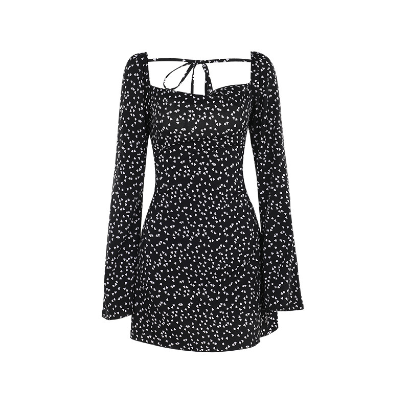 Square Neck Sleeveless Dot Print Open Back Dress