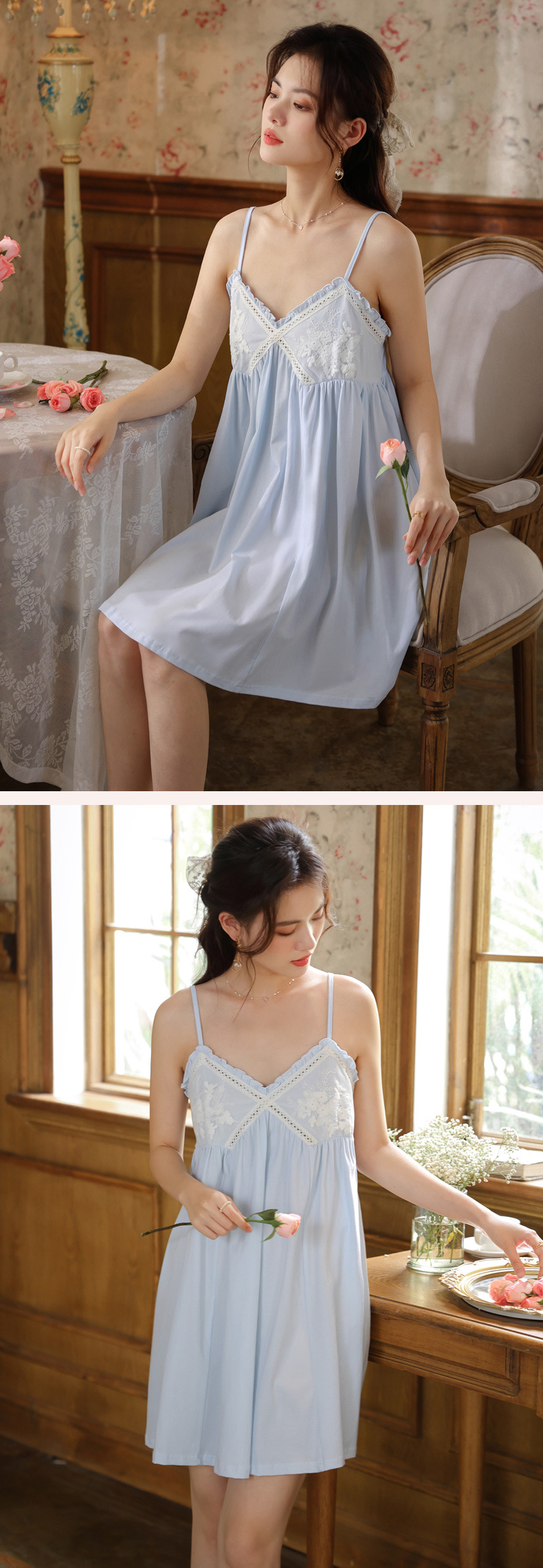 Cotton V-Neck Sleeveless Midi Bust Padded Lounge Dress