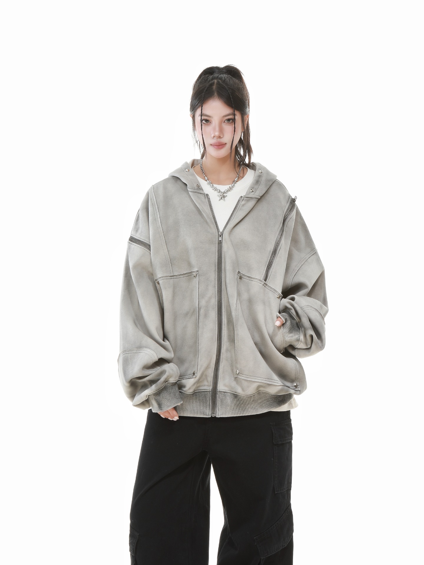 American Vintage Loose Fit Zipper Front Hoodie