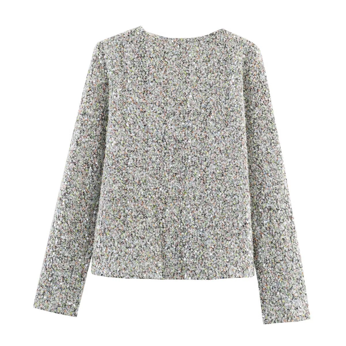 Knit Full Sleeve Crew Collar Beaded Top