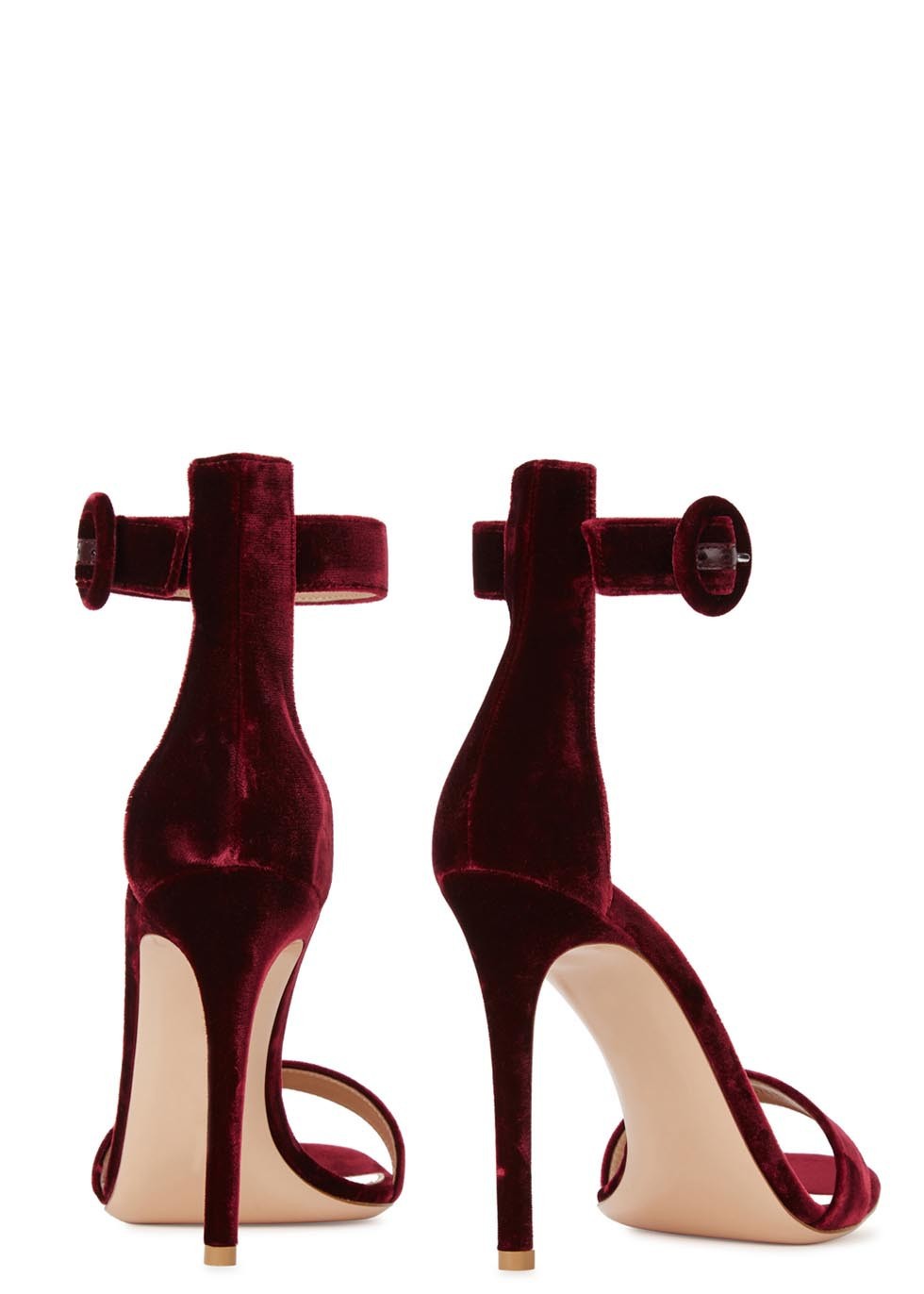 European and American Womens One Line With Ankle Buckle Bag Heel Bare Wine Red Velvet Sandals