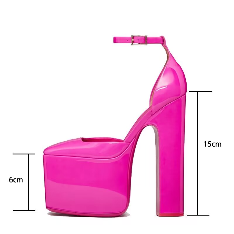 Processing time:5-7 days after placing orders Spring and Summer Women's Thick Sole Square Toe High Heels Fashion Model Show Party Party Wedding Large Women's Shoes