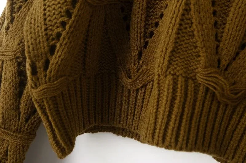 Ladies Relaxed Crew Neck Plain Openwork Sweater