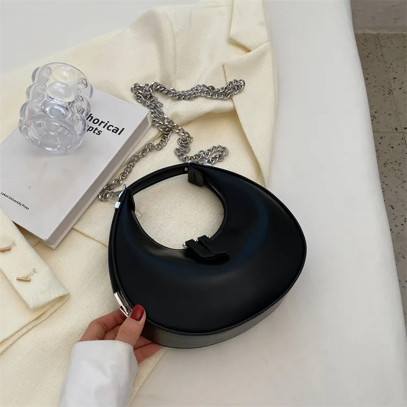 Small Silver Leather Crossbody Bags for Women Trend Underarm Handbags and Purses Chain Armpit Shoulder Side Bags