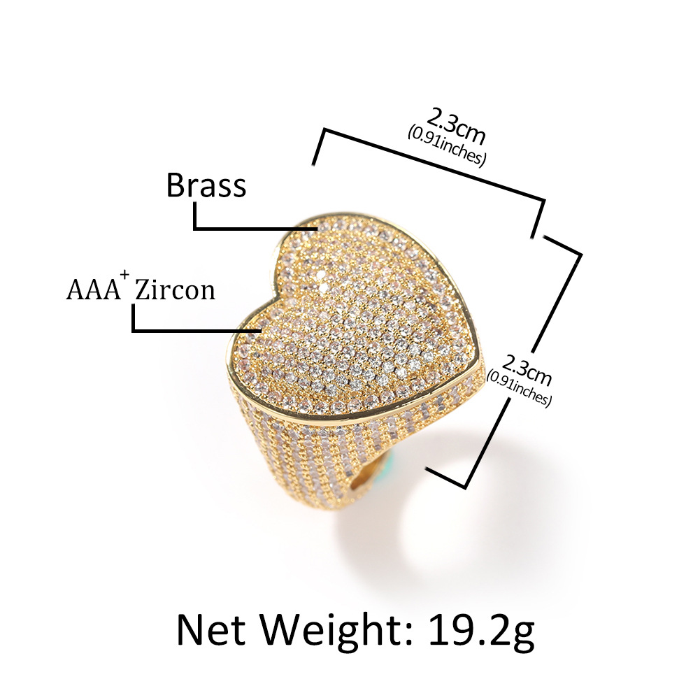 Ring copper set with 3A zircon large heart ring