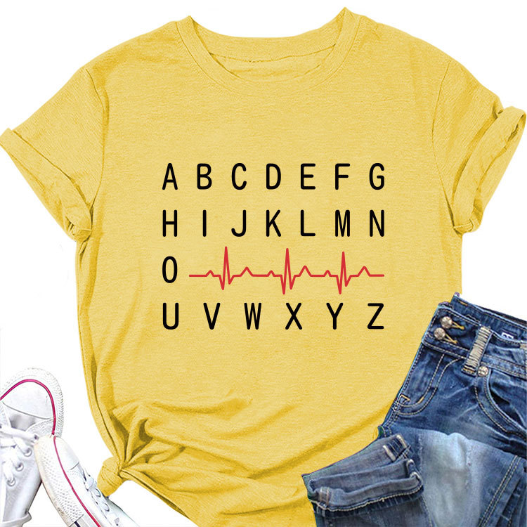 Ladies Geometric Print Round Neck Short Sleeve Tee