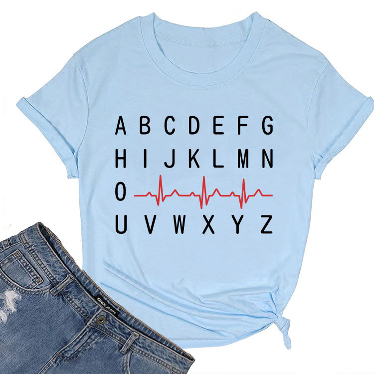 Ladies Geometric Print Round Neck Short Sleeve Tee
