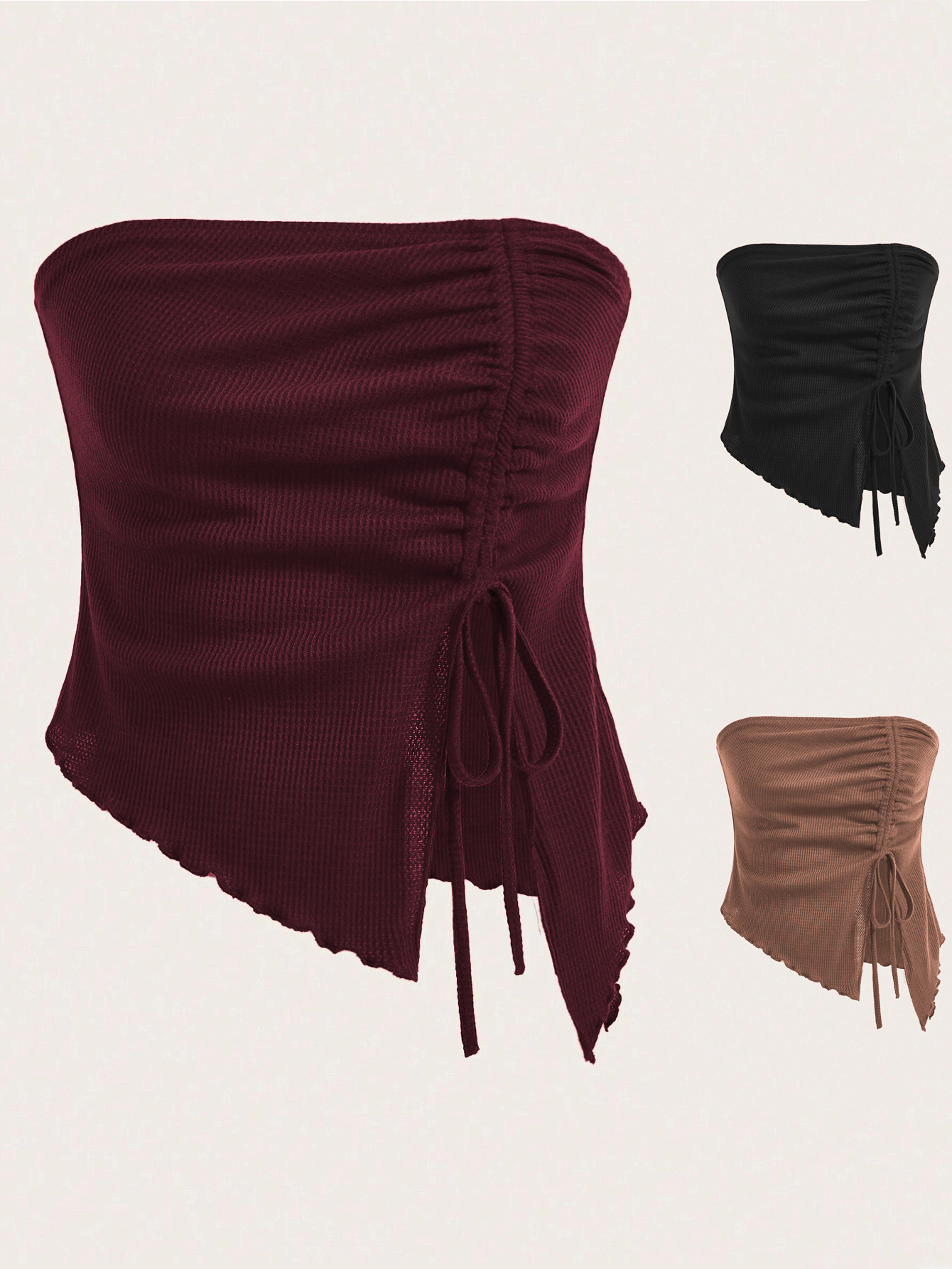 Fitted Collar Neck Tie Front Asymmetric Vest Top