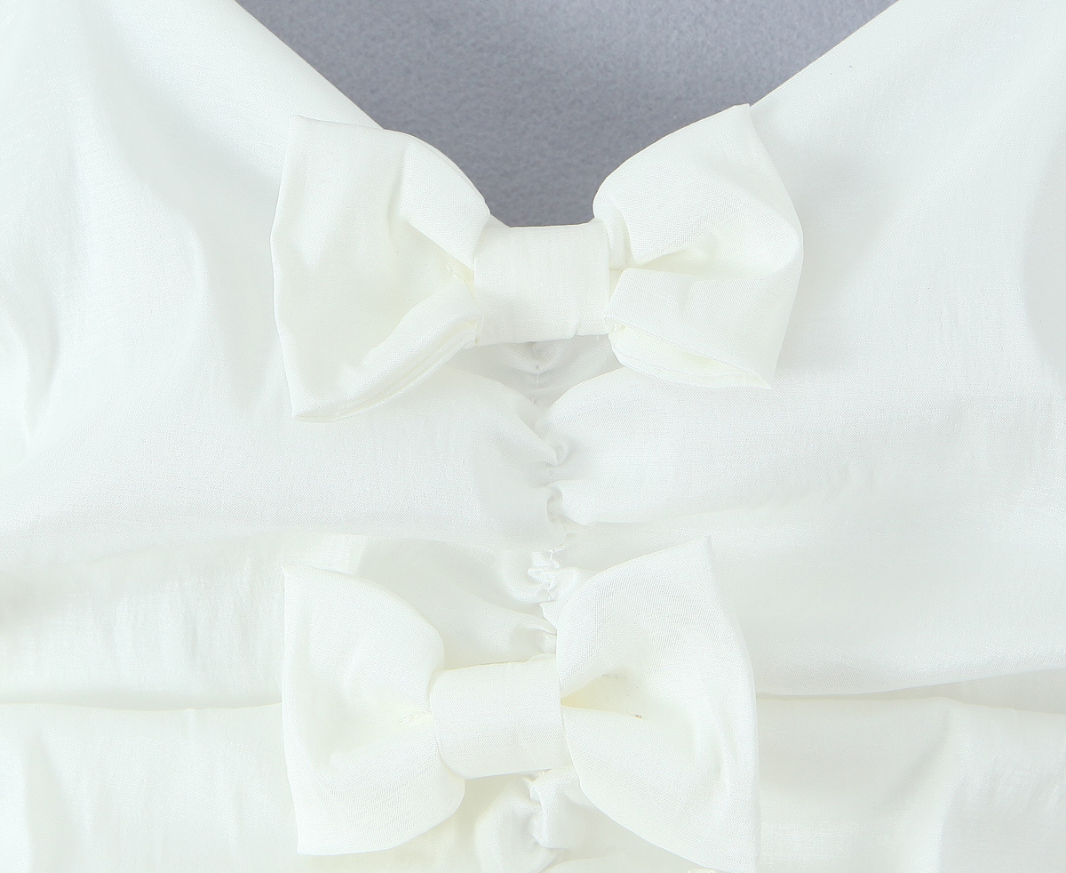 White Bow Layered Dress with Ruched Silhouette and Strapless Design