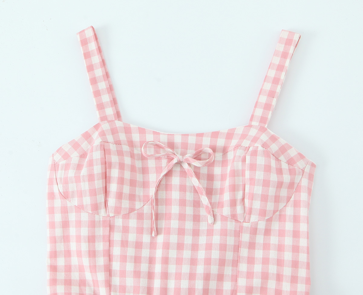 Plaid Belted Bow Suspenders Flared Hem Dress