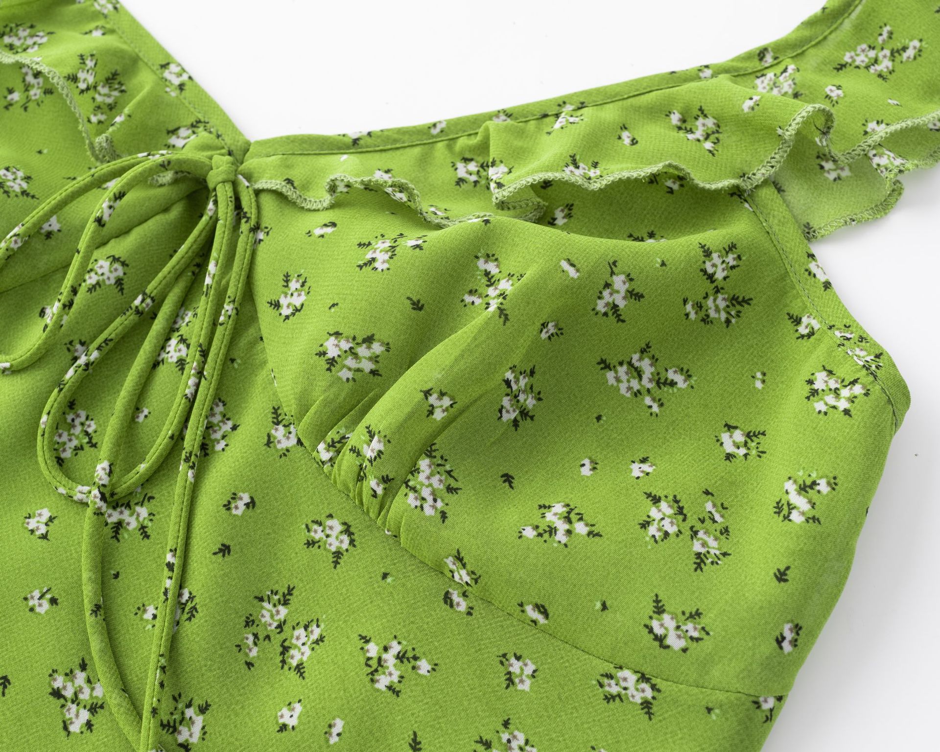 Floral Ruffled V-Neck Waist-Cinched Dress