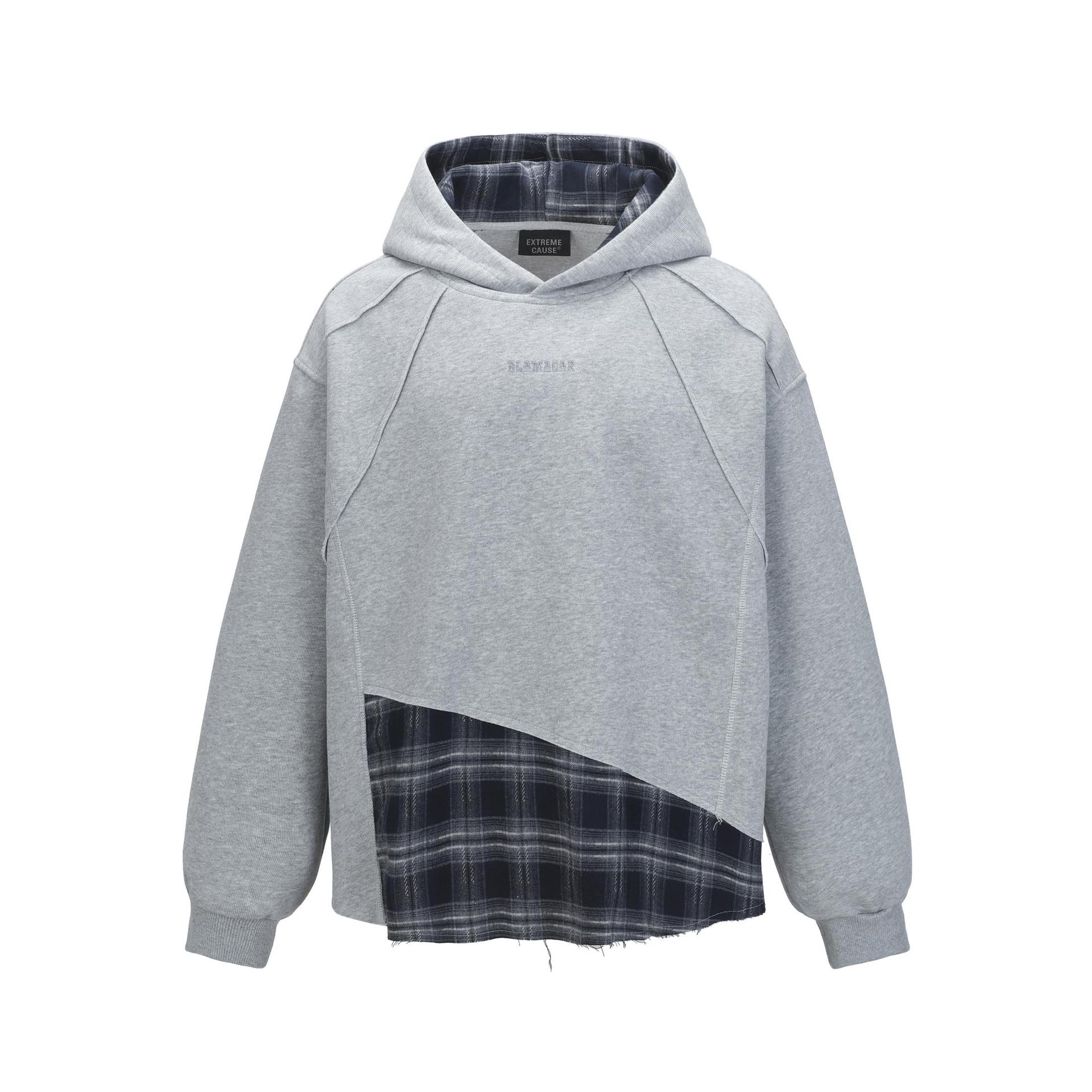 Vintage Asymmetric Checked Layered Hoodie